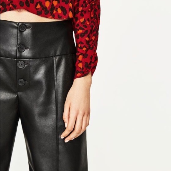 ZARA faux leather black palazzo trousers cropped - Picture 2 of 5